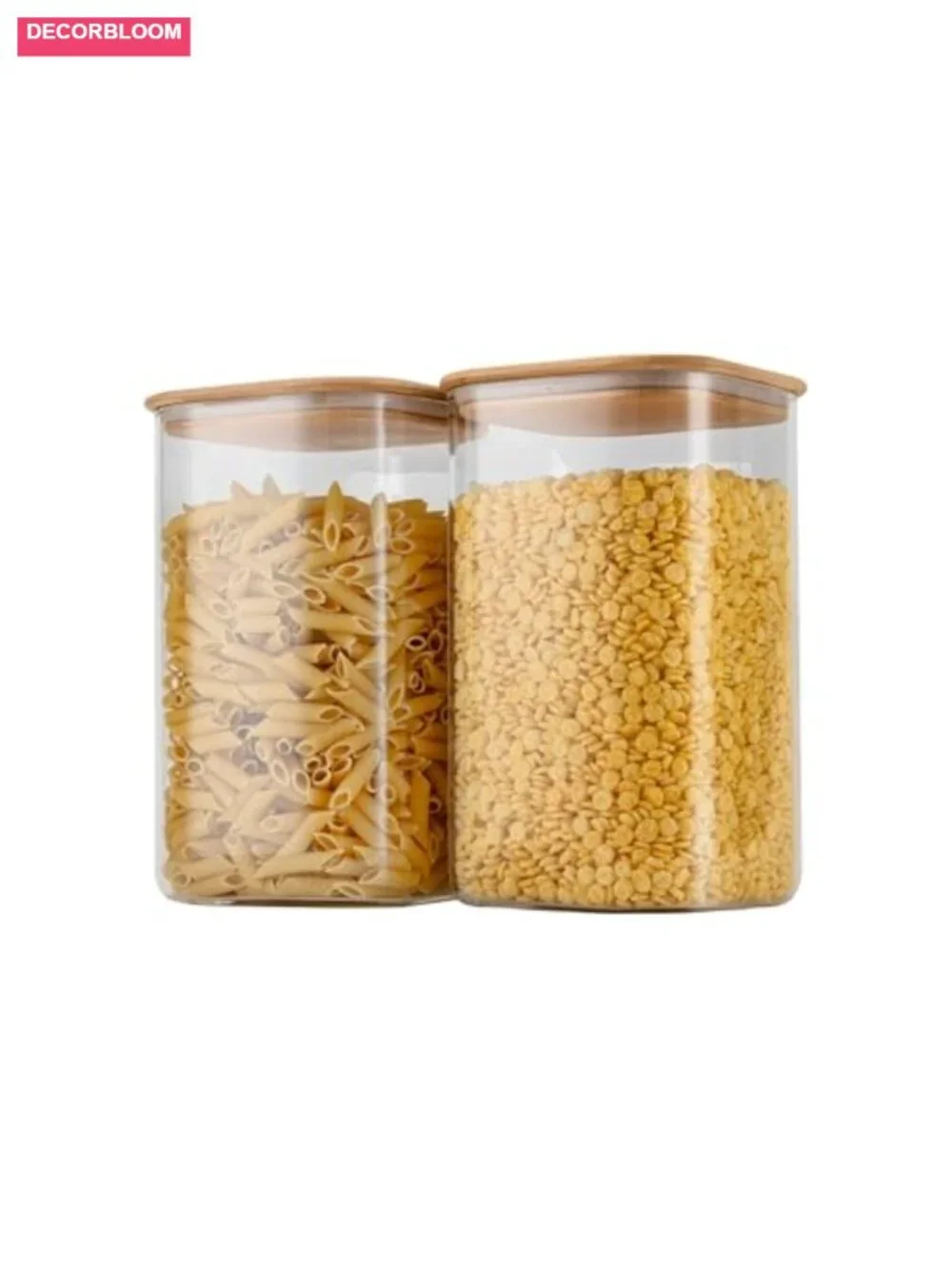 Airtight Glass Square Storage Canister with Bamboo Lid Set of 2 - 149oz